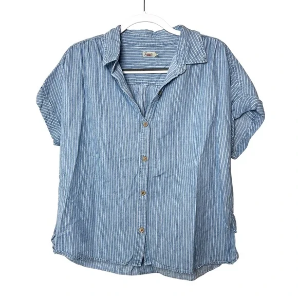 Faherty Breeze Relaxed Short Sleeve Shirt Tried and True Stripe Blue Size M - Picture 1 of 6